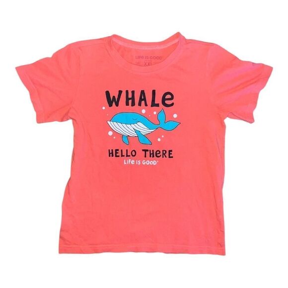 Life Is Good Girls Whale Hello There Crusher T-Shirt Orange 100% Cotton XXL EUC - Picture 1 of 5